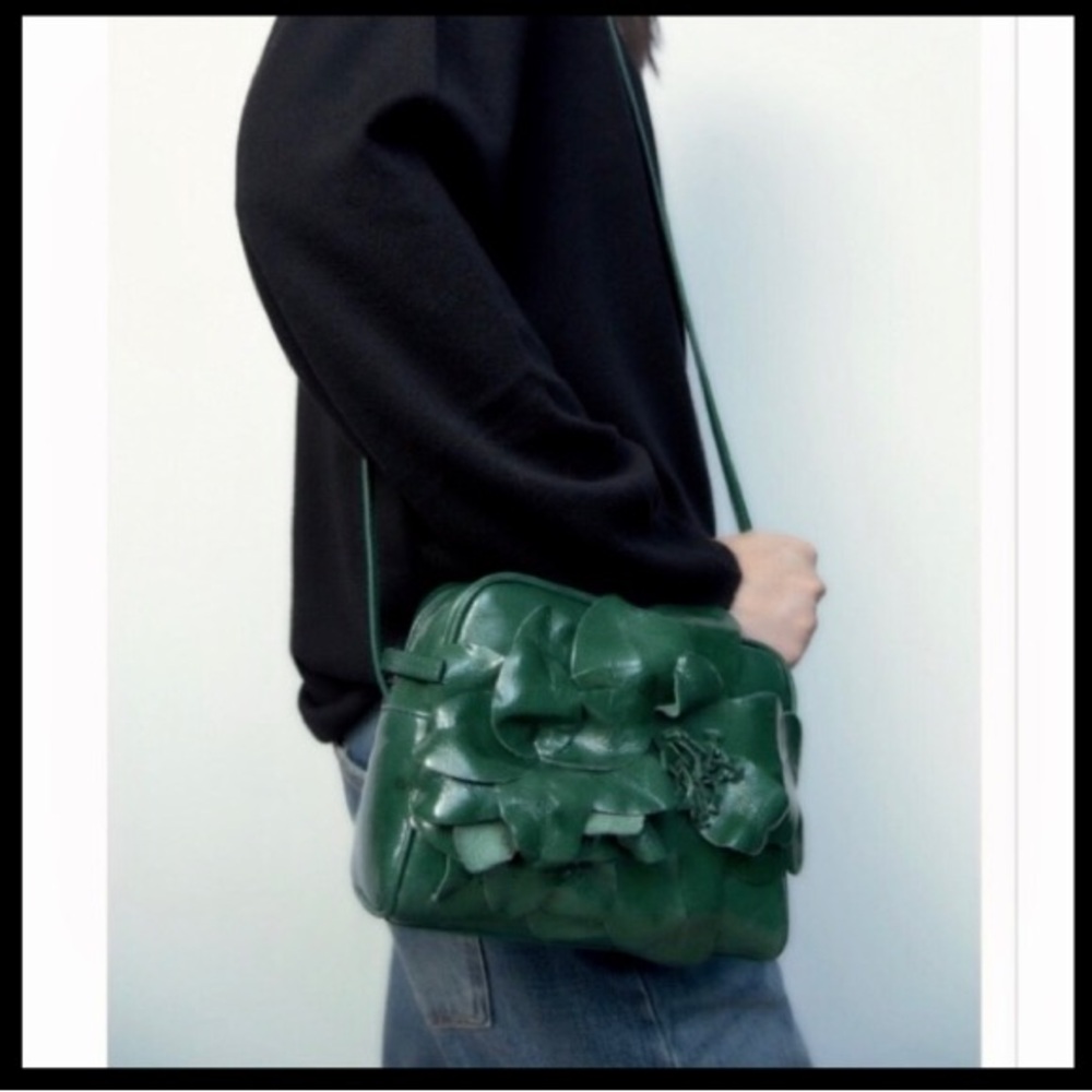 Zara Leather Crossbody Bag , Front Flower Detail